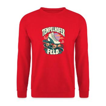 Tempelhofer Feld – Rollschuh im Berliner Retrolook - Unisex Pullover - Rot - Vorne - Alina (178cm) & Michal (187cm)