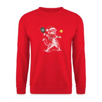 Weihnachtskatze Tennisheld - Unisex Pullover - Rot - Vorne - Alina (178cm) & Michal (187cm)