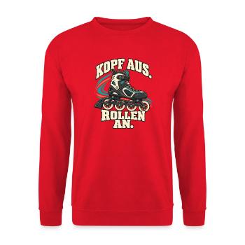 Inline Skating – Kopf aus. Rollen an. - Unisex Pullover - Rot - Vorne - Alina (178cm) & Michal (187cm)