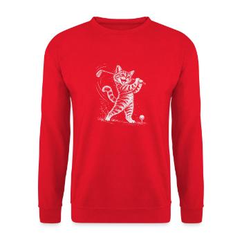 Katze spielt Golf  - Unisex Pullover - Rot - Vorne - Alina (178cm) & Michal (187cm)