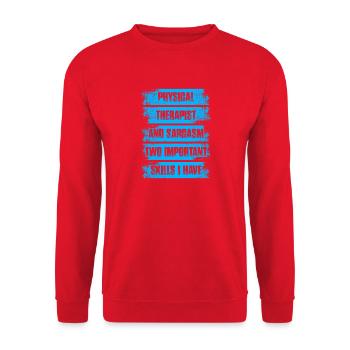 Physical therapist and sarcasm Physiotherapie - Unisex Pullover - Rot - Vorne - Alina (178cm) & Michal (187cm)