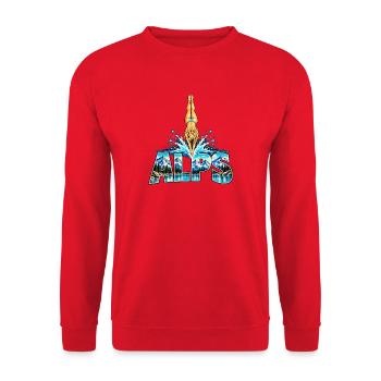 Alpen Sprung ins Bergsee Abenteuer - Unisex Pullover - Rot - Vorne - Alina (178cm) & Michal (187cm)