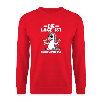Einhorn Party Besäufniserregend Lustiger Spruch - Unisex Pullover - Rot - Vorne - Alina (178cm) & Michal (187cm)