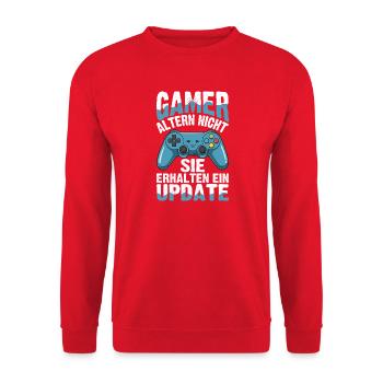 Gamer Altern Nicht Update Gaming Controller Spruch - Unisex Pullover - Rot - Vorne - Alina (178cm) & Michal (187cm)