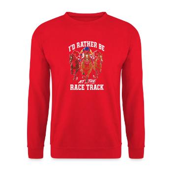 Ich wäre lieber auf der Rennstrecke - Unisex Pullover - Rot - Vorne - Alina (178cm) & Michal (187cm)