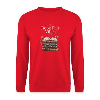 Buchmesse-Vibes Nostalgischer Büchersüchtiger Bibliothekar - Unisex Pullover - Rot - Vorne - Alina (178cm) & Michal (187cm)