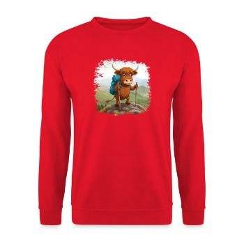 Hochland-Kuh-Abenteuer wandern - Unisex Pullover - Rot - Vorne - Alina (178cm) & Michal (187cm)