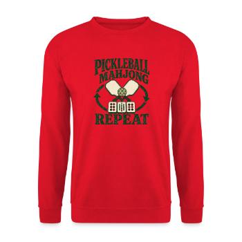  Pickleball Mahjong Wiederholung Schläger Fliesen - Unisex Pullover - Rot - Vorne - Alina (178cm) & Michal (187cm)