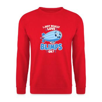 Ich liebe Blimps – fröhliche Luftschiff-Karikatur - Unisex Pullover - Rot - Vorne - Alina (178cm) & Michal (187cm)