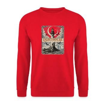 Lighthouse After Dark Leuchtturm Küste - Unisex Pullover - Rot - Vorne - Alina (178cm) & Michal (187cm)