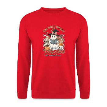 Kein Geist wie der Heilige Geist Halloween - Unisex Pullover - Rot - Vorne - Alina (178cm) & Michal (187cm)