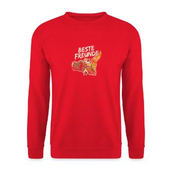 Beste Freunde Bagger Baggerfahrer Bauarbeiter Kind - Unisex Pullover - Rot - Vorne - Alina (178cm) & Michal (187cm)
