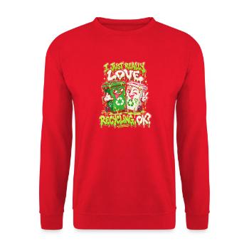 Ich Liebe Recycling OK Neon Slime - Unisex Pullover - Rot - Vorne - Alina (178cm) & Michal (187cm)
