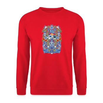 Griechenland | Oliven, Meer & Ägäis - Unisex Pullover - Rot - Vorne - Alina (178cm) & Michal (187cm)