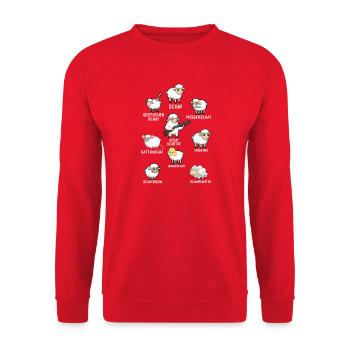 Schaf Wortspiel Schafkunde Lustiger Spruch - Unisex Pullover - Rot - Vorne - Alina (178cm) & Michal (187cm)