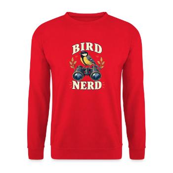 Bird Nerd – Kohlmeise Vogelbeobachtung - Unisex Pullover - Rot - Vorne - Alina (178cm) & Michal (187cm)
