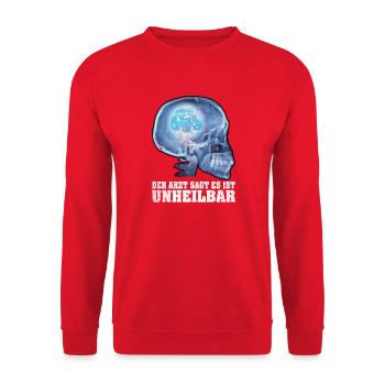 Traktor Landwirt Bauer Unheilbar Lustiger Spruch - Unisex Pullover - Rot - Vorne - Alina (178cm) & Michal (187cm)