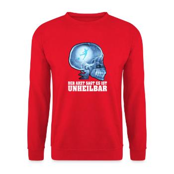 Fußball Fußballer Unheilbar Lustiger Spruch - Unisex Pullover - Rot - Vorne - Alina (178cm) & Michal (187cm)