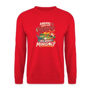 Andere gehen zur Therapie ich spiele minigolf - Unisex Pullover - Rot - Vorne - Alina (178cm) & Michal (187cm)