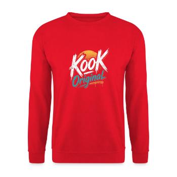 Kook Originaldesign Retro Sunset Surf Skate - Unisex Pullover - Rot - Vorne - Alina (178cm) & Michal (187cm)
