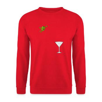 Olive springt ins Martiniglas Dirty Martini - Unisex Pullover - Rot - Vorne - Alina (178cm) & Michal (187cm)