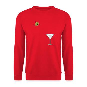 Olive springt ins Martiniglas Dirty Martini - Unisex Pullover - Rot - Vorne - Alina (178cm) & Michal (187cm)