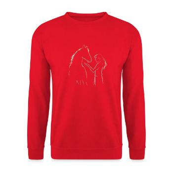 Pferd Pferdeliebe Reiterin Reiten Geschenk - Unisex Pullover - Rot - Vorne - Alina (178cm) & Michal (187cm)