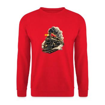 Retro-Dampflokomotive – Dampflokomotiven-Zugliebhaber - Unisex Pullover - Rot - Vorne - Alina (178cm) & Michal (187cm)