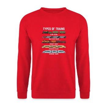 Zugtypen – Dampf-Güter-Bullet Train Lover - Unisex Pullover - Rot - Vorne - Alina (178cm) & Michal (187cm)