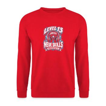 13. Geburtstag Gamer Level 13 Erreicht Kopfhörer - Unisex Pullover - Rot - Vorne - Alina (178cm) & Michal (187cm)