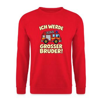 Ich werde großer Bruder – FeuerwehrRotes Feuerwehr - Unisex Pullover - Rot - Vorne - Alina (178cm) & Michal (187cm)