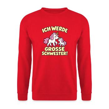 Ich werde große Schwester – Einhorn - Unisex Pullover - Rot - Vorne - Alina (178cm) & Michal (187cm)