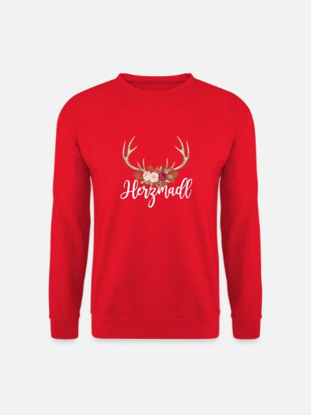 Herzmadl Hirsch Geweih Tracht Alpen Geschenk - Unisex Pullover - Rot