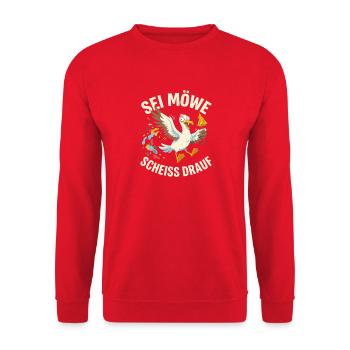 Sei Möwe Scheiss drauf Lustiger Spruch - Unisex Pullover - Rot - Vorne - Alina (178cm) & Michal (187cm)