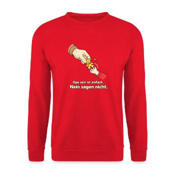 Stolzer Opa – Enkel verwöhnen | Opa Spruch - Unisex Pullover - Rot - Vorne - Alina (178cm) & Michal (187cm)