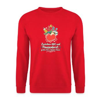 Grundschullehrer Lehrerhumor Schulanfang Herz - Unisex Pullover - Rot - Vorne - Alina (178cm) & Michal (187cm)