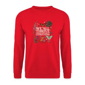 Wir alle gedeihen unter unterschiedlichen Bedingungen. Autismus - Unisex Pullover - Rot - Vorne - Alina (178cm) & Michal (187cm)