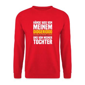 Hände weg von meinem Didgeridoo und meiner Tochter - Unisex Pullover - Rot - Vorne - Alina (178cm) & Michal (187cm)
