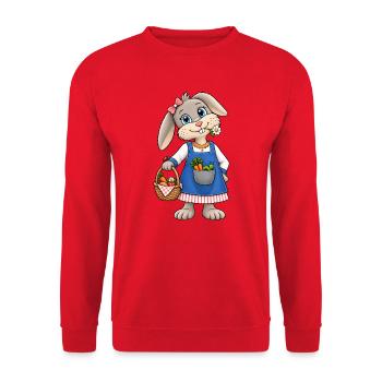 Süße Hasen Gärtnerin mit Möhrenkorb Gemüseglück im - Unisex Pullover - Rot - Vorne - Alina (178cm) & Michal (187cm)
