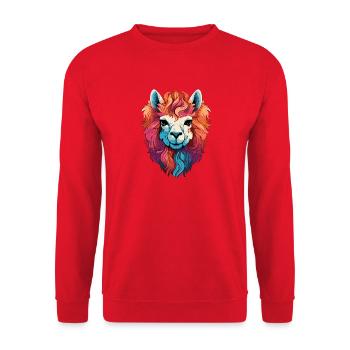 Lama Kopf Bunt Illustration - Unisex Pullover - Rot - Vorne - Alina (178cm) & Michal (187cm)