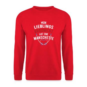 Mein Lieblings Argument hat eine Manschette - Unisex Pullover - Rot - Vorne - Alina (178cm) & Michal (187cm)