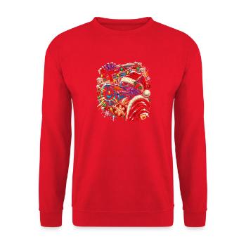 Weihnachtsdrache mit Lichterglanz - Unisex Pullover - Rot - Vorne - Alina (178cm) & Michal (187cm)