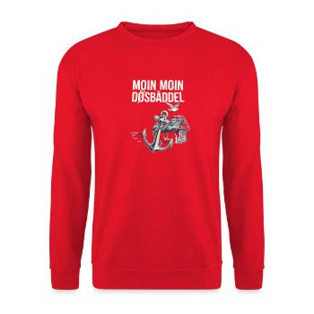  Moin Moin Dösbäddel Nordsee Spruch Anker Möwe - Unisex Pullover - Rot - Vorne - Alina (178cm) & Michal (187cm)