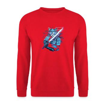  Cyberpunk Samurai Katze Mit Energie Katana - Unisex Pullover - Rot - Vorne - Alina (178cm) & Michal (187cm)