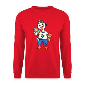 Surfende Möwe Wellen Wind und Freiheit - Unisex Pullover - Rot - Vorne - Alina (178cm) & Michal (187cm)