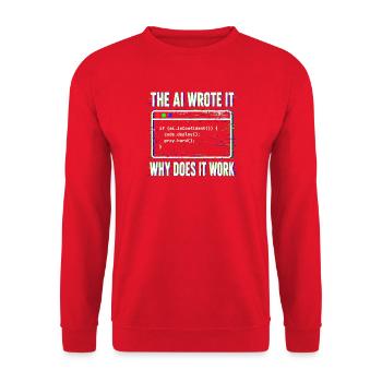  Die Ki Schrieb Es Warum Funktioniert Es - Unisex Pullover - Rot - Vorne - Alina (178cm) & Michal (187cm)