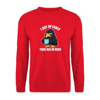 Lustiger Frühaufsteher – Ich bin früh aufgestanden, es gab keinen - Unisex Pullover - Rot - Vorne - Alina (178cm) & Michal (187cm)