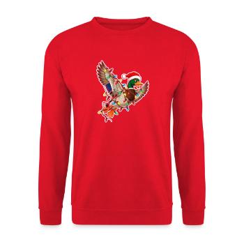 Weihnachtsente mit Lichterkette - Unisex Pullover - Rot - Vorne - Alina (178cm) & Michal (187cm)