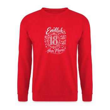 18. Geburtstag Mädchen Endlich 18 Ähm Mama Krone - Unisex Pullover - Rot - Vorne - Alina (178cm) & Michal (187cm)