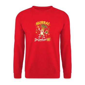18. Geburtstag Hurra Der Lauch Wird 18 Lustig - Unisex Pullover - Rot - Vorne - Alina (178cm) & Michal (187cm)